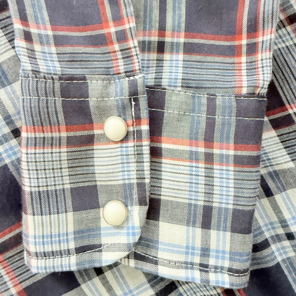 Levi Strauss & Co Western Pearl Snap Shirt Men's Small Blue Plaid Lg Sleeve USA - Picture 6 of 10